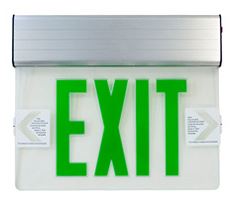 Utopia EL-D-G-1-M-AL Green Lettering LED Edge-Lit Exit Sign Fixture, Double Face, Mirror Panel, Battery Back Up, Aluminum Housing