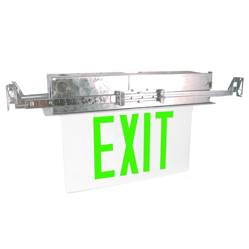 Westgate XTR-2GMW-EM Green Lettering 4.8 watt LED Recessed Edge-Lite Exit Sign Fixture, Single Face, Battery Backup, 90min. operation, Extruded Aluminum & White Trim Plate Housing
