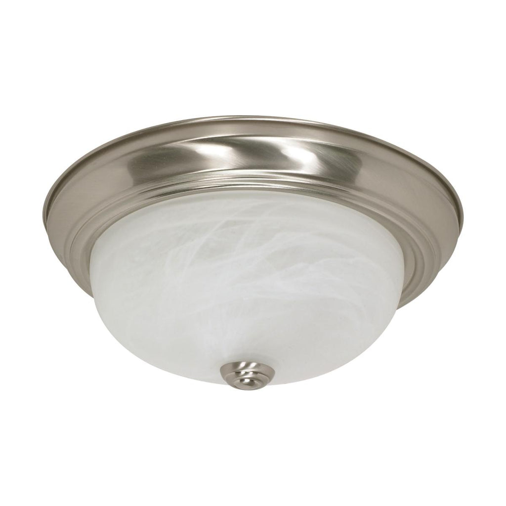 Nuvo 60-198 13" Round Flushmount Fixture, 2-Lamp Medium (E26) Base, 120 Volt, Alabaster Glass, Brushed Nickel Finish