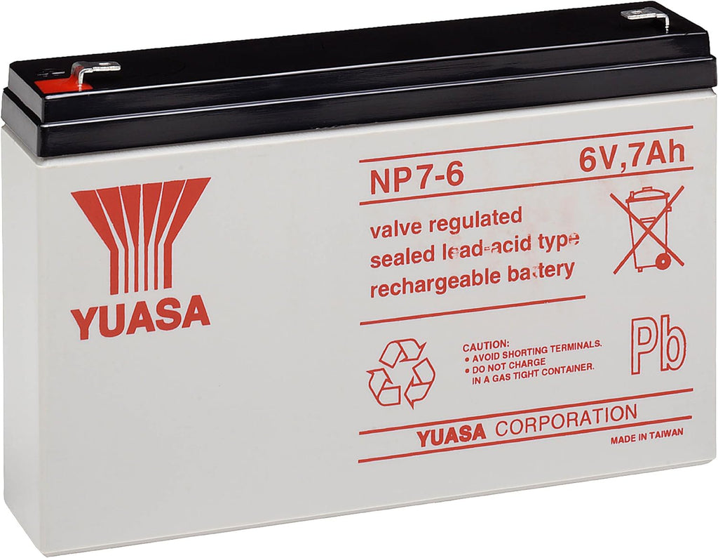 Yuasa NP7-6  6 volt Sealed Lead Acid Rechargeable Battery, 7Ah, Quick Connect