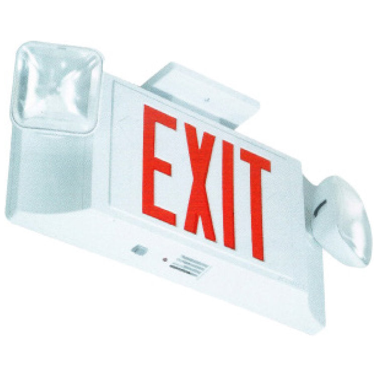 Astralite EEU-2-LED-R-W-USA Red Lettering 2-Head LED Adjustable Exit/Emergency Combo Fixture, Wall or Ceiling Mount, 120-277 Volt, White Housing, Made in USA