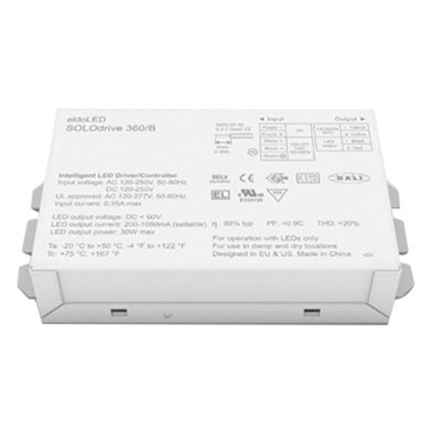 EldoLED EC0361B2-200MA-LIN 120-277 volt Constant Current Linear LED Driver, 30W Max. Output, Square Metal Bottom Feed, 0-10V Dimming