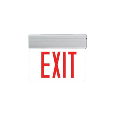 Elite ELX-604-R-W-2-MR Edge-Lit Exit Sign w/ Emergency Fackup, Double Face, Red Letters, White Hoursing, Mirror Panel, Test Button, 120-277V