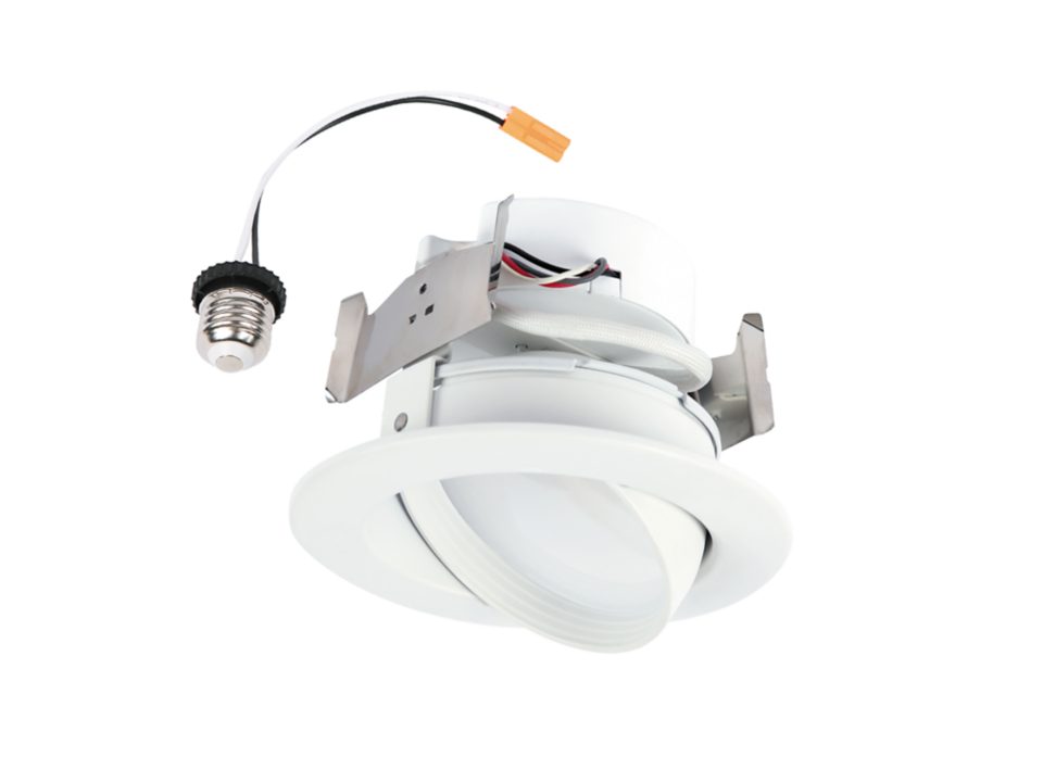 Halo RA4LS9FSD2W1EWH 6W/9W Wattage Selectable LED 4" Adjustable Downlight Fixture, 3000K-5000K Color Selectable, 600-900 Lumens, 50,000hr life, 120 Volt, TRIAC/ELV Dimming, White Finish