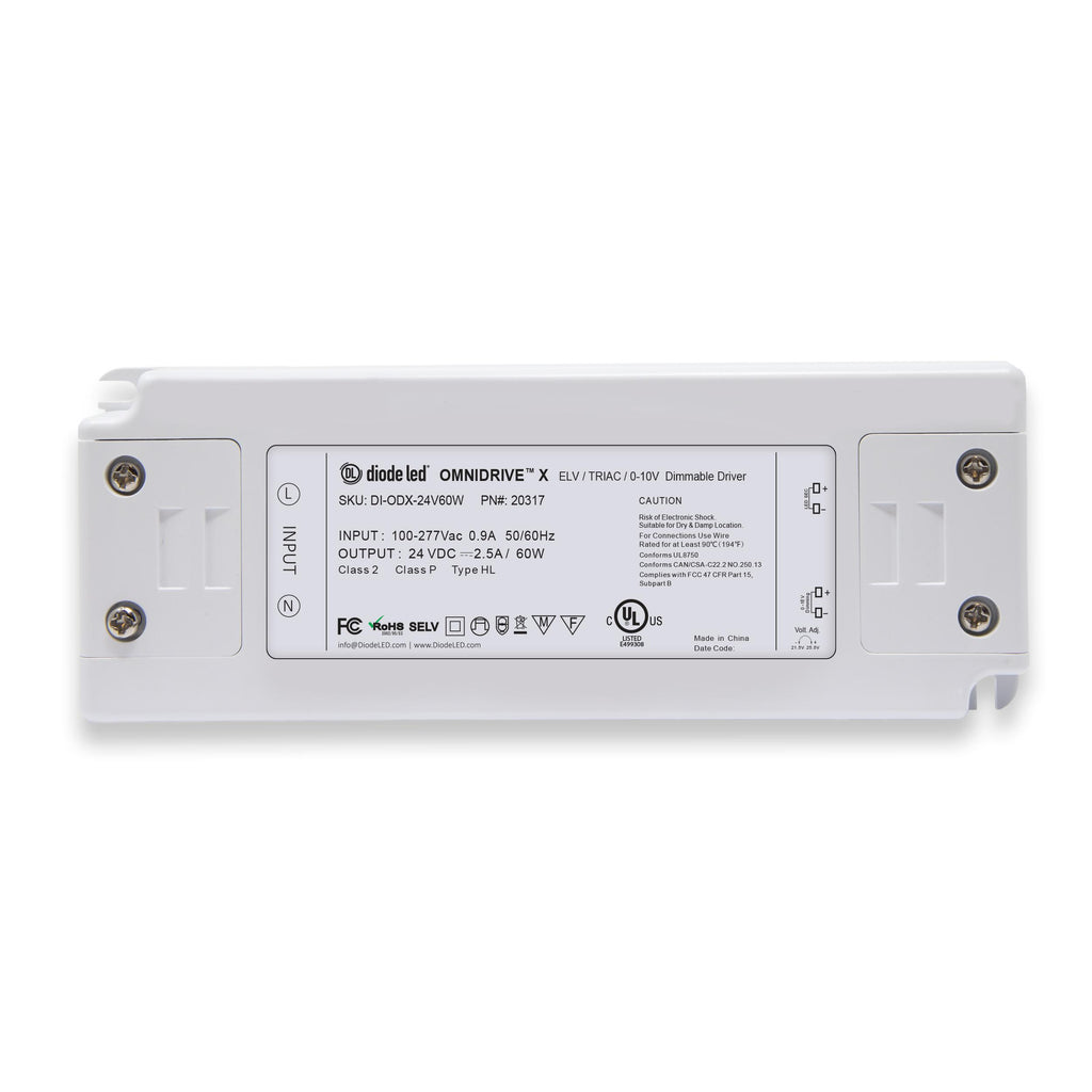 DiodeLED DI-ODX-24V60W-J 60 watt Constant Voltage LED Driver, 120-277 Volt Input, 24VDC Output, Dimming