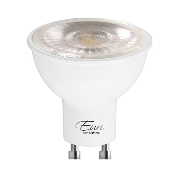 Euri EP16-7W5000eG-2  7W LED MR16 GU10 2-pack, 2.1"h x 1.9"w, bi-pin (GU10) base, 3000K, 500 lumens, 25,000hr life, 120 volt, White Finish, Dimmable, Sold only as a 2-pack
