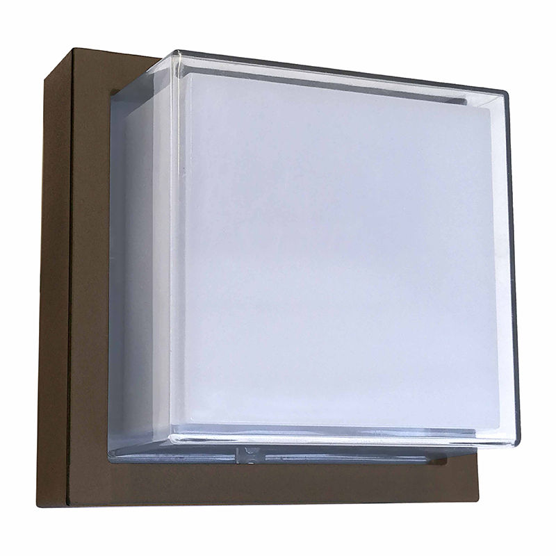 Westgate LRS-G-MCT-C90-MGBR 12w LED Square Exterior Rated Architectural Wall Light with Dual Lens, 6-3/8" x 6-3/8" x 3-7/8" ext, 30/40/50K Multi CCT, 650 lumens, 70,000hr life, 120 volt, Marine Grade Bronze Finish, Polycarbonate Lens
