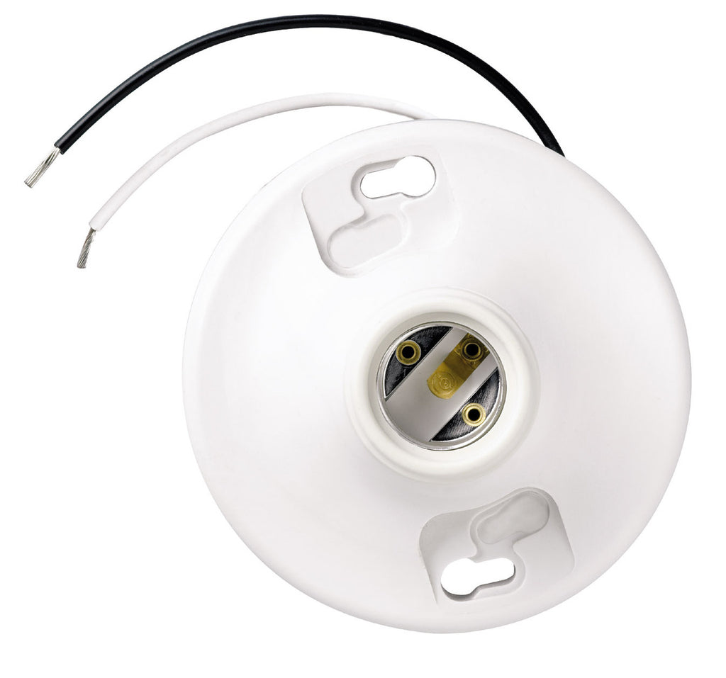 Pass & Seymour 276-WH6 Medium Base Keyless Phelonic Lampholder, 6" Leads, 250V Max, White