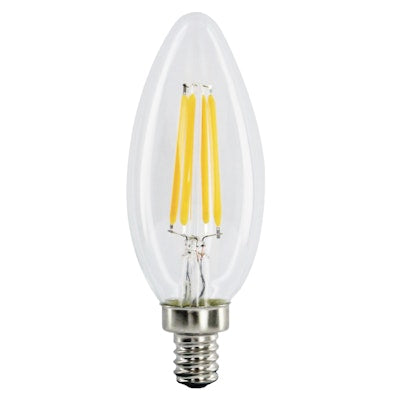 Envision LED LED-FLM-E12FL-4W-27K 4w LED Clear Filament Candle Bulb, 400 lumens, Candle (E12) Base, 2700K, 120 volt, 15,000hr life, 3 Year Limited Warranty, Triac Dimmable