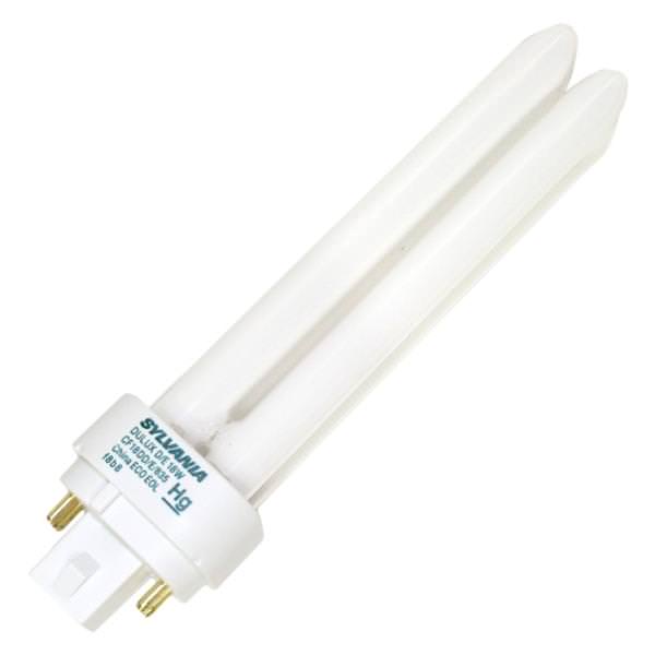 Sylvania 20672 CF18DD/E/835 18 watt Double-Tube Compact Fluorescent Lamp, 4-Pin (G24q-2) base, 3500K, 1150 lumens, 20,000hr life, MOL 5.8" *Discontinued*