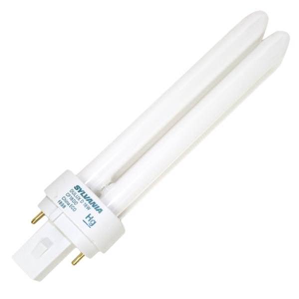 Sylvania 21111 CF18DD/841 18 watt Double-Tube Compact Fluorescent Lamp, Offset 2-Pin (G24d-2) base, 4100K, 1150 lumens, 10,000hr life