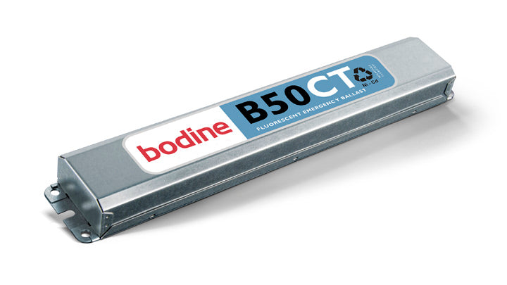 Bodine B50CT 120-277 volt Emergency Backup Ballast, operates (1 or 2) T5/T8/T12, 90min illumination, CA Title 20/CEC Compliant Cross for B50