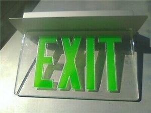 Isolite ELT-AC-G-1C-BA-SC-UC-2C Green Lettering LED Exit Sign Fixture, Surface Mount, Single/Clear Face, Universal Chevron Direction, Dual Circuit, 120/277 volt, Brushed Aluminum Finish