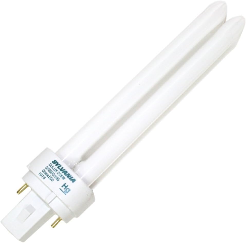 Sylvania 21116 CF26DD/830 26 watt Double-Tube Compact Fluorescent Lamp, Offset 2-Pin (G24d-3) base, 3000K, 1710 lumens, 10,000hr life