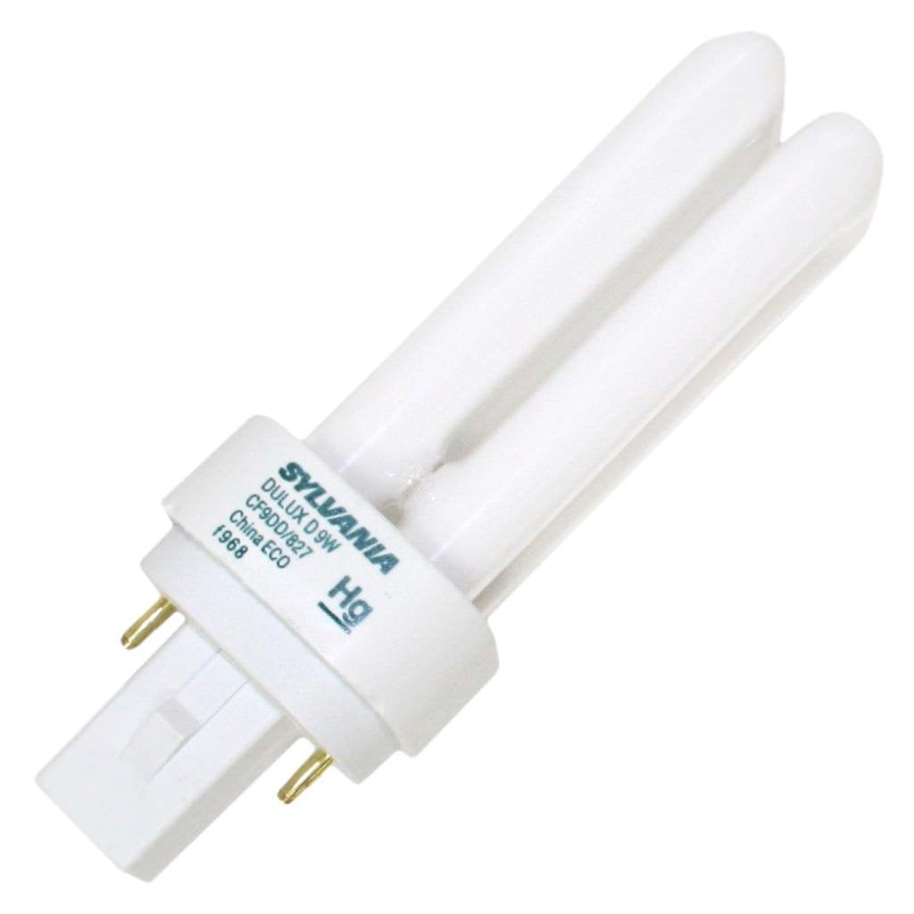 Sylvania 20689 CF9DD/827 9 watt Double-Tube Compact Fluorescent Lamp, 2-Pin (G23-2) base, 2700K, 525 lumens, 10,000hr life