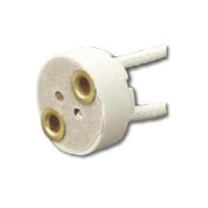 D2745 Round Porcelain Push Fit Mini Bi-Pin (G4/G5.3/GX5.3/G6.35) base Halogen Socket with 18in. leads.