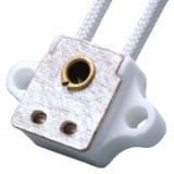 ADR D2750 Two Hole Mount Rectangular Porcelain Mini Bi-Pin (G5.3/GX5.3/GY5.3) base Halogen Socket with 12in. leads, Cross to Leviton 80051. *Discontinued*