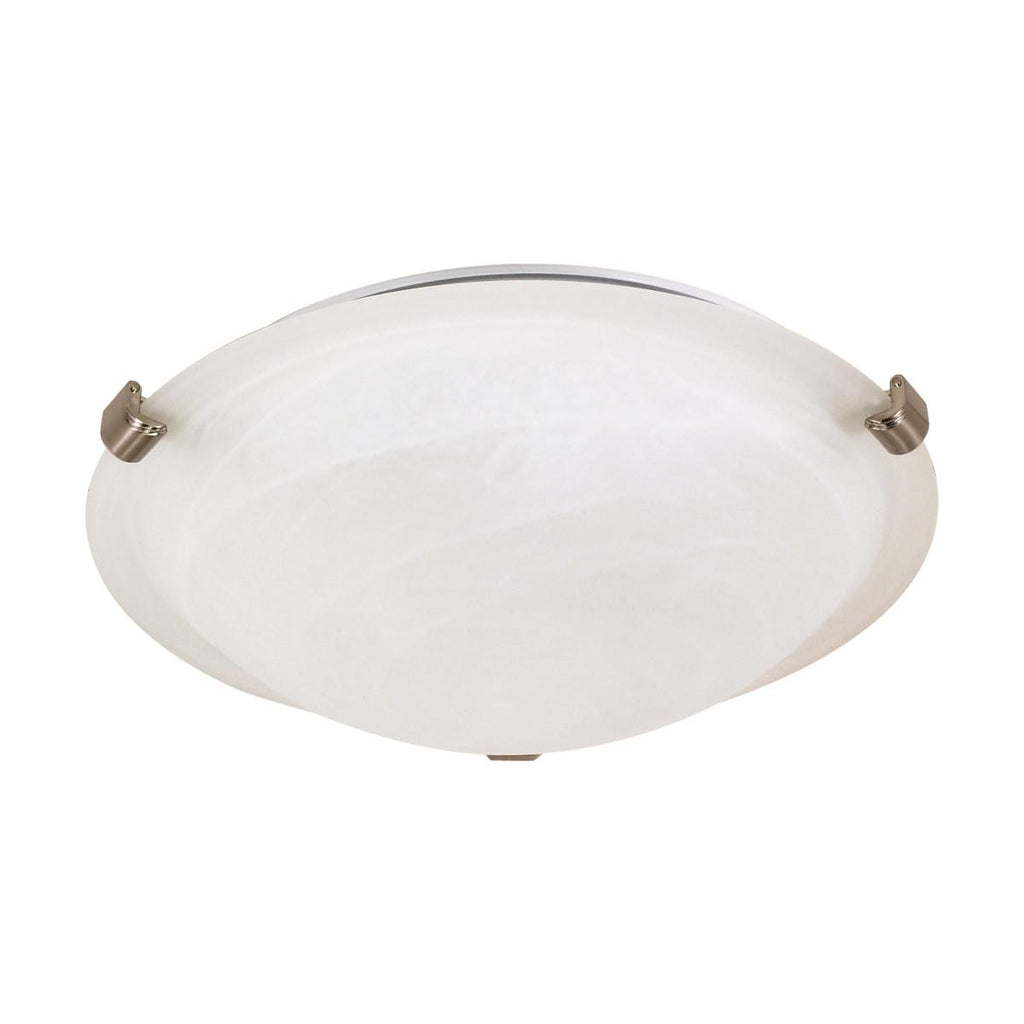 Nuvo 60-271 16" 2-Light Tri-Clip Flush Mount Light Fixture, Medium (E26) Base, Alabaster Glass, Brushed Nickel Finish
