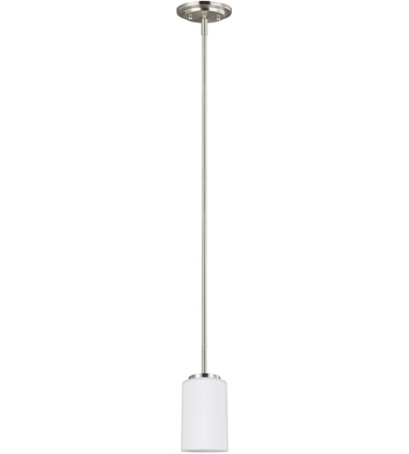 Generation Lighting 1-Light Olso Series Mini Pendant, 4" Dia. x 5.75" Height, Medium (E26) Base, Opal Glass, Brushed Nickel Finish