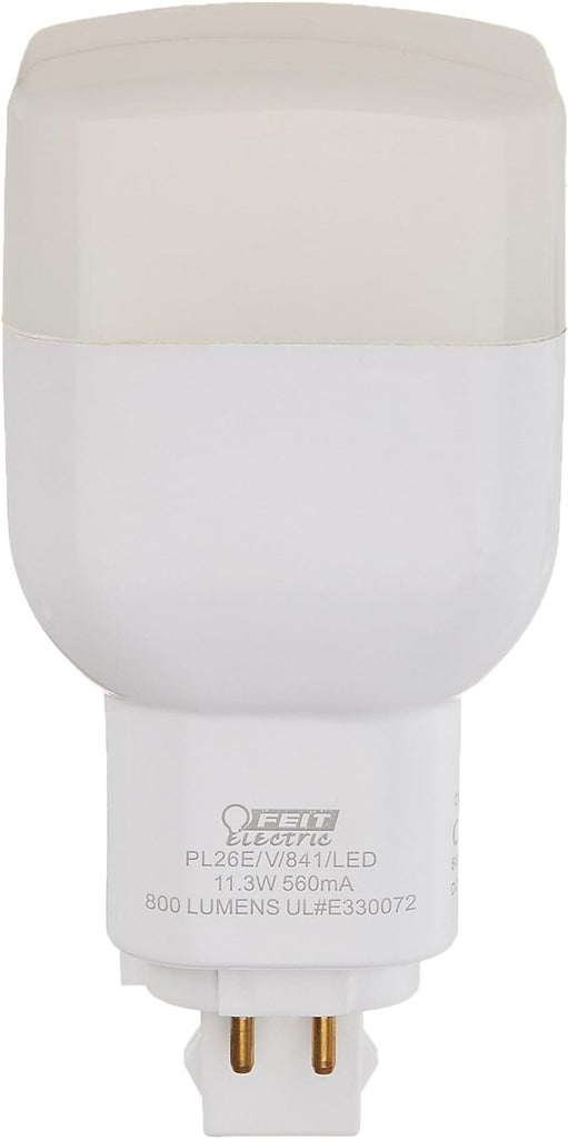 Feit PL26E/V/841/LED 11.3 watt PL LED Vertical Plug-and-Play Lamp to replace 26W CFL, 4-Pin (GX24Q-3) base, 4100K, 800 lumens, 25,000hr life, Non-dimmable 09873