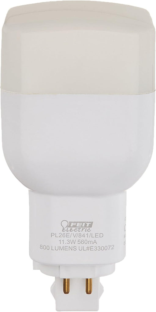 Feit PL26E/V/841/LED 11.3 watt PL LED Vertical Plug-and-Play Lamp to replace 26W CFL, 4-Pin (GX24Q-3) base, 4100K, 800 lumens, 25,000hr life, Non-dimmable 09873