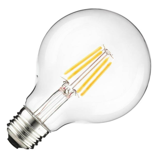 TCP FG25D4027CCQ 4 watt G25 Filament LED Lamp, E26 Medium base, Clear, 2700K, 350 lumens, 15,000 hr life, 120 volt, Dimming