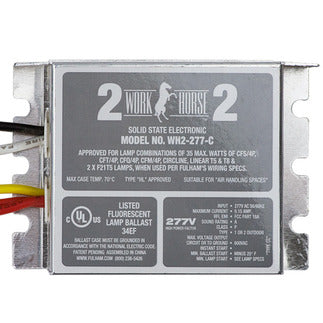 Fulham WH2-277-C 277 volt Instant Start Compact Case Ballast, operates (1) 4W-35W, (2) 4W-31W 4-Pin/Circline/T5/T5HO/T6/T8/T12