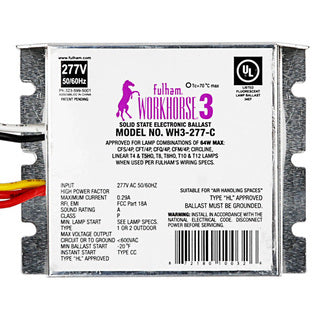 Fulham WH3-277-C 277 volt Instant Start Compact Case Ballast, operates (1) 13W-84W, (2) 13W-32W, (2) 42W 4-Pin/T5HO/T5/Circline/T6/T8/T8HO/T10/T12