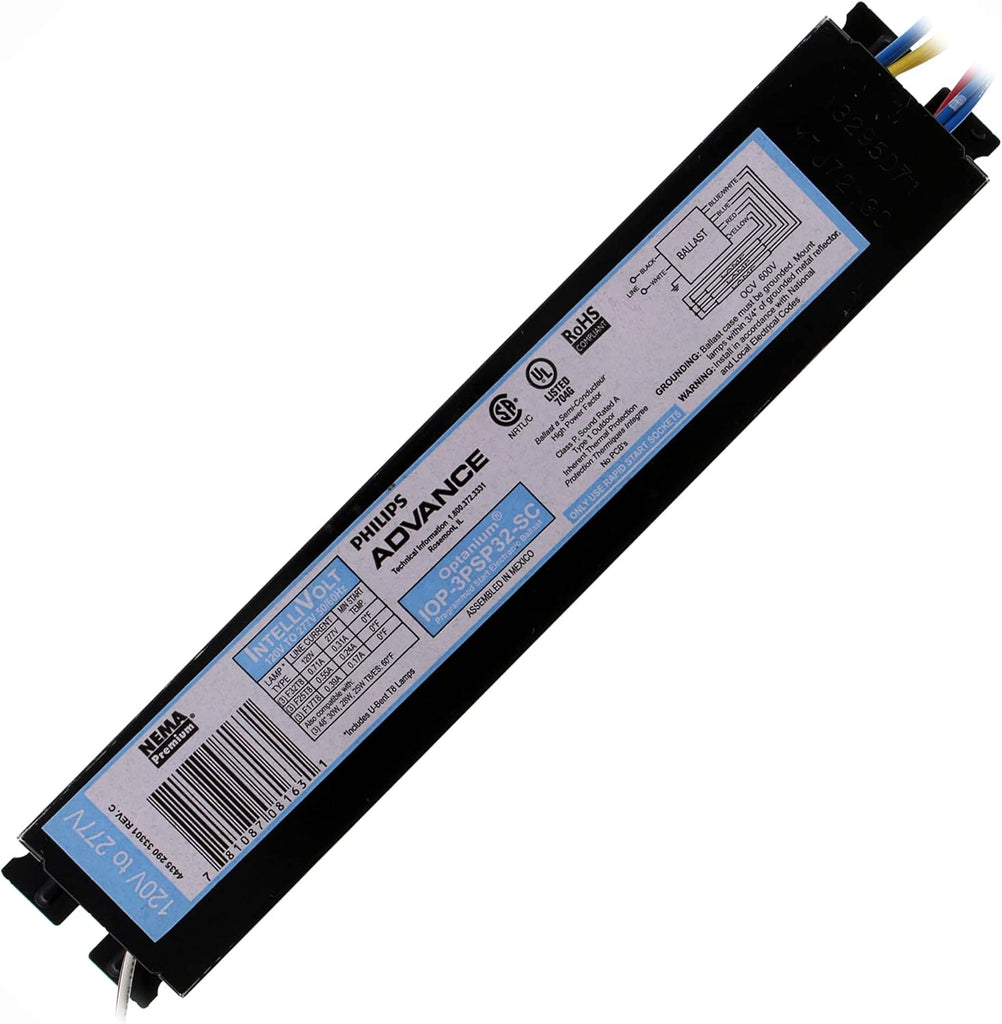 Advance IOP-3PSP32-SC-35I 120-277 volt Programmed Start Ballast, operates (2-3) F17T8, FB017T8, F25T8, FB025T8, FB031T8, F32T8, FB032T8 or (2) F40T8