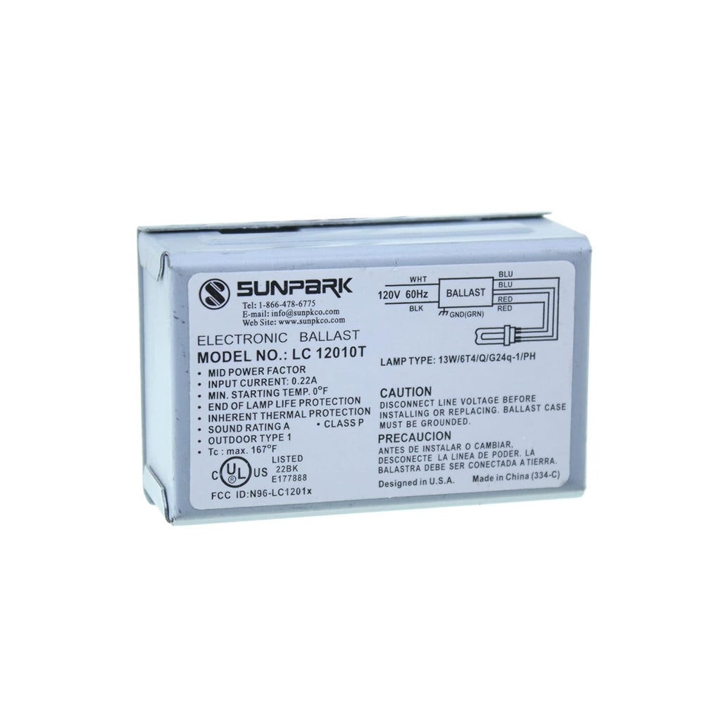 Sunpark LC12010T  120V Electronic Ballast, Operates (1) CFQ13/4P or (1) CFT13/2G11