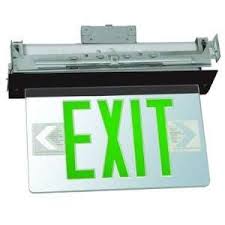 Lithonia EDG-1-G-EL Green Lettering Single Face Edge-Lit Exit Sign Fixture, Surface Mount, Battery Backup, Brushed Aluminum Finish