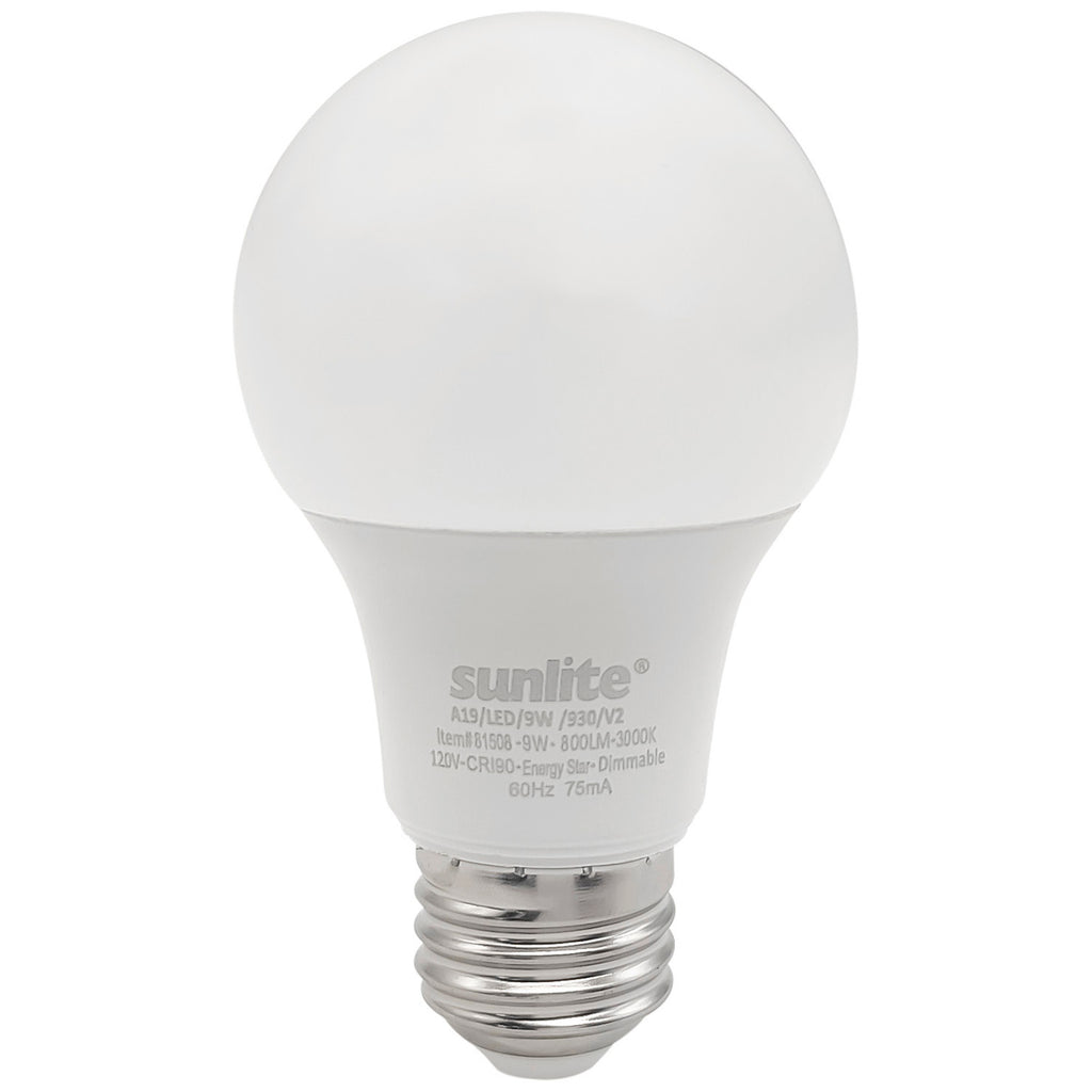 Sunlite 81510 A19/LED/9W/950/V2/6PK  9w LED A19 Household Bulb 6-Pack, Medium (E26) Base, 5000K, 800 lumens, Energy Star, 90 CRI, T20 Rated, 25,000hr life, 120 volt, Dimmable, Sold in 6-Pack Only