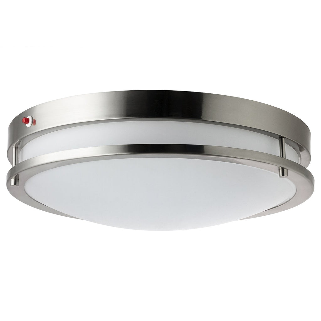 Sunlite 87779-SU LFX/DCO12/BN/15W/SCT/MV/EM 15 watt LED 12" Double-Banded Ceiling Fixture, 3000K/4000K/5000K Color Selectable, 1050 lumens, 50,000hr life, 120-277 Volt, Dimming, EM Backup, White Acrylic Lens, Brushed Nickel Finish