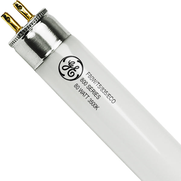 GE 46803 F80T5/835/HO 80 watt T5 Linear Fluorescent Lamp, 57" length, Mini Bi-Pin (G5) base, 3500K, 7000 lumens, 36,000hr life