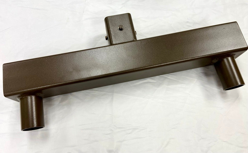 Ruud PB-2A4  Double Fixture Square Mounting Arm with 2-3/8in. Round Tenons, Fits a 4in. Square Pole, Bronze. *Discontinued*