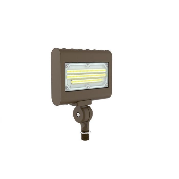 Westgate LFX-SM-10-30W-MCTP-KN 10W/15W/20W/30W Wattage Selectable LED Floodlight Fixture, 3000K/4000K/5000K/5700K Color Selectable, 1300/1950/2600/3900 Lumens, 50,000hr life, 120-277 Volt, 0-10V Dimming, 1/2" Threaded Knuckle Mount, Bronze Finish