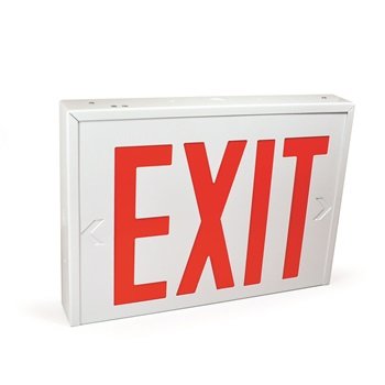 Nora NX-550-LEDU/R Steel Body NYC Approved Exit Signs, 8" Red Letters / White Housing, 120/277VAC dual input, 4.8W, LED, Circuitry Protection: Solid State, Damp/UL listed