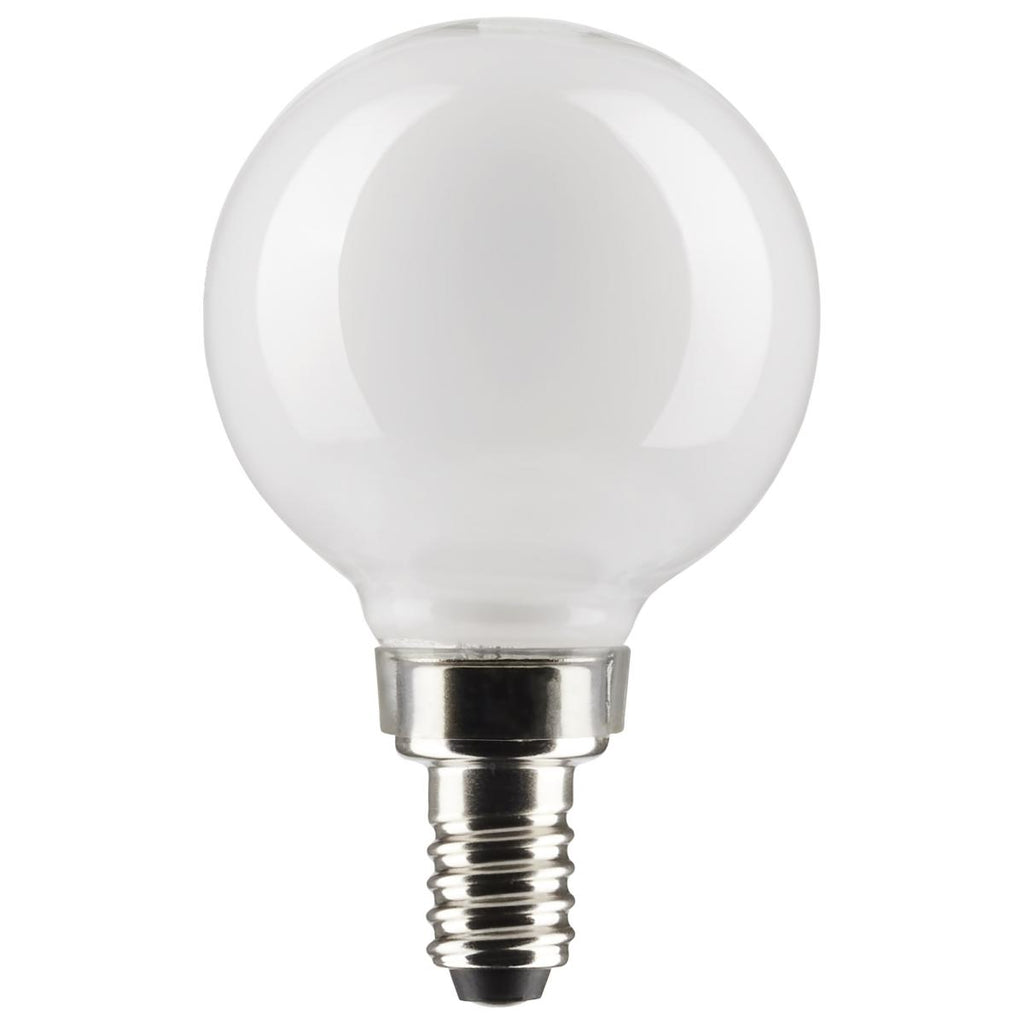 Satco S2102 3G16.5/LED/WH/927/120V/E12 3w LED G16.5 White LED 2700K Mini Globe Bulb, 3.11"L x 1.97"D, 2700K, 200 lumens, 15,000hr life, 120 volt, White Glass, Dimmable