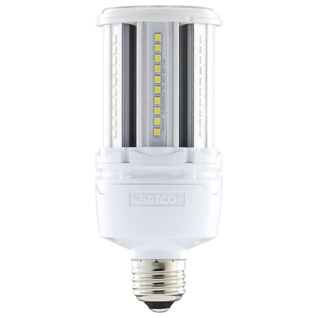 Satco S49391 22W/LED/HP/850/100-277V/E26 22 watt LED Corn Cob Retrofit Lamp to replace 100W HID, 5.71" Height x 2.39" Dia., Medium (E26) Base, 5000K, 3036 lumens, 35,000hr life, 120-277 Volt, Non-Dimmable, Ballast Bypass