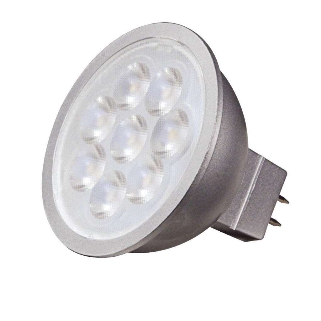 Satco S9491 6.5MR16/LED/25'/30K/12V 6.5 watt MR16 LED Reflector Lamp, Bi-Pin (GU5.3) Base, 3000K, 500 lumens, 25,000hr life, 12V, Dimming