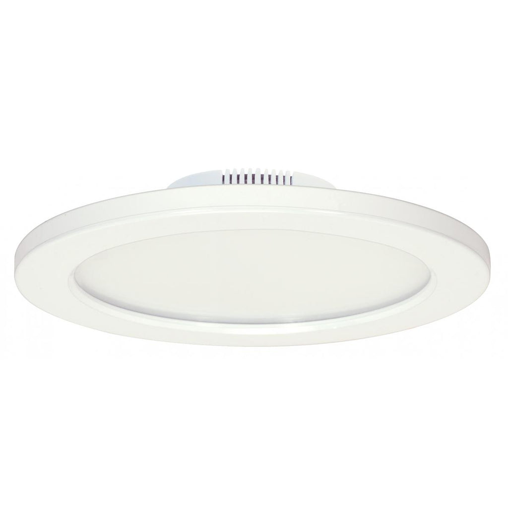 Satco S9882 12W/LED/7"FLUSH/3K/WH/SL 12 watt LED 7" Round Low-Profile Surface Mount Light Fixture, 3000K, 960 lumens, 90CRI, 50,000hr life, 120-277 Volt, Dimming, Damp Rated, White Finish