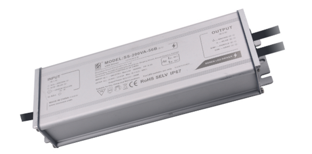 Sosen SS-200VA-56B 200w LED Constant Current Driver, Input 120-277 volt, Output 22-56V, Output Current 2.8-5.6A, 0-10v Dimmable, Wet Location Rated