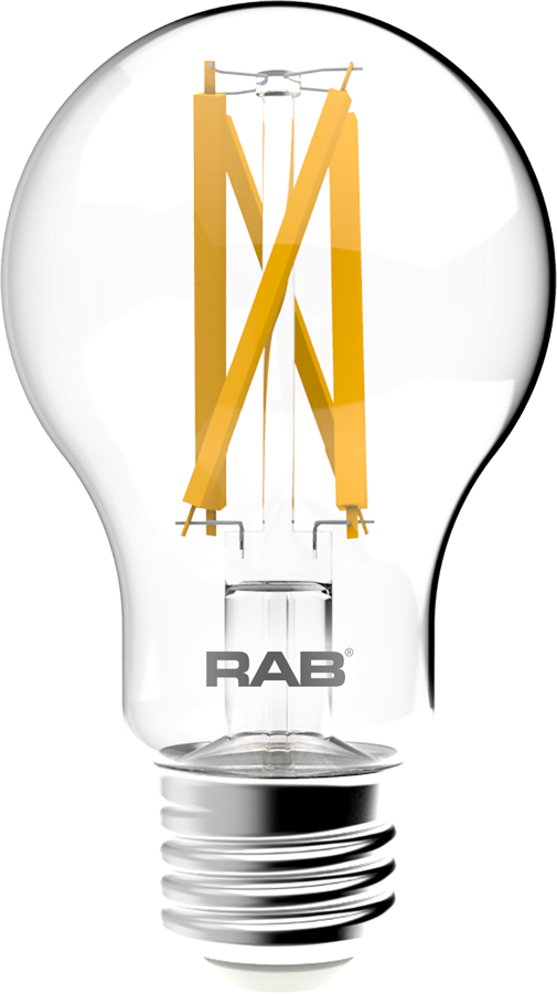Rab LED-9-A19-9-E26-930-F-C 9 watt A19 LED Clear Filament Lamp, Medium (E26) Base, 3000K, 810 lumens, 90 CRI, 15000hr life, 120 Volt, Dimming