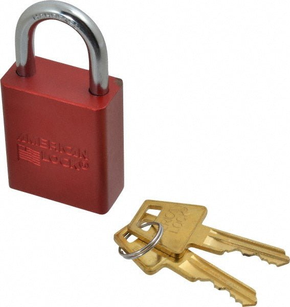 American Lock A1105RED Lockout Padlock: Keyed Different, Aluminum, 1" High, Steel Shackle, Red - Lighting Supply Guy