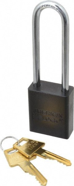 American Lock A1107BLK Lockout Padlock: Keyed Different, Aluminum, 3.0000™ High, Steel Shackle, Black - Lighting Supply Guy