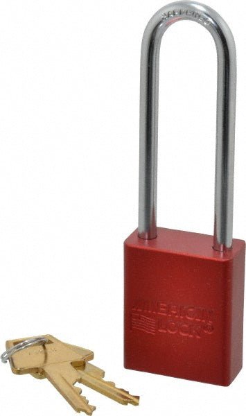 American Lock A1107RED Lockout Padlock: Keyed Different, Aluminum, 3" High, Steel Shackle, Red - Lighting Supply Guy