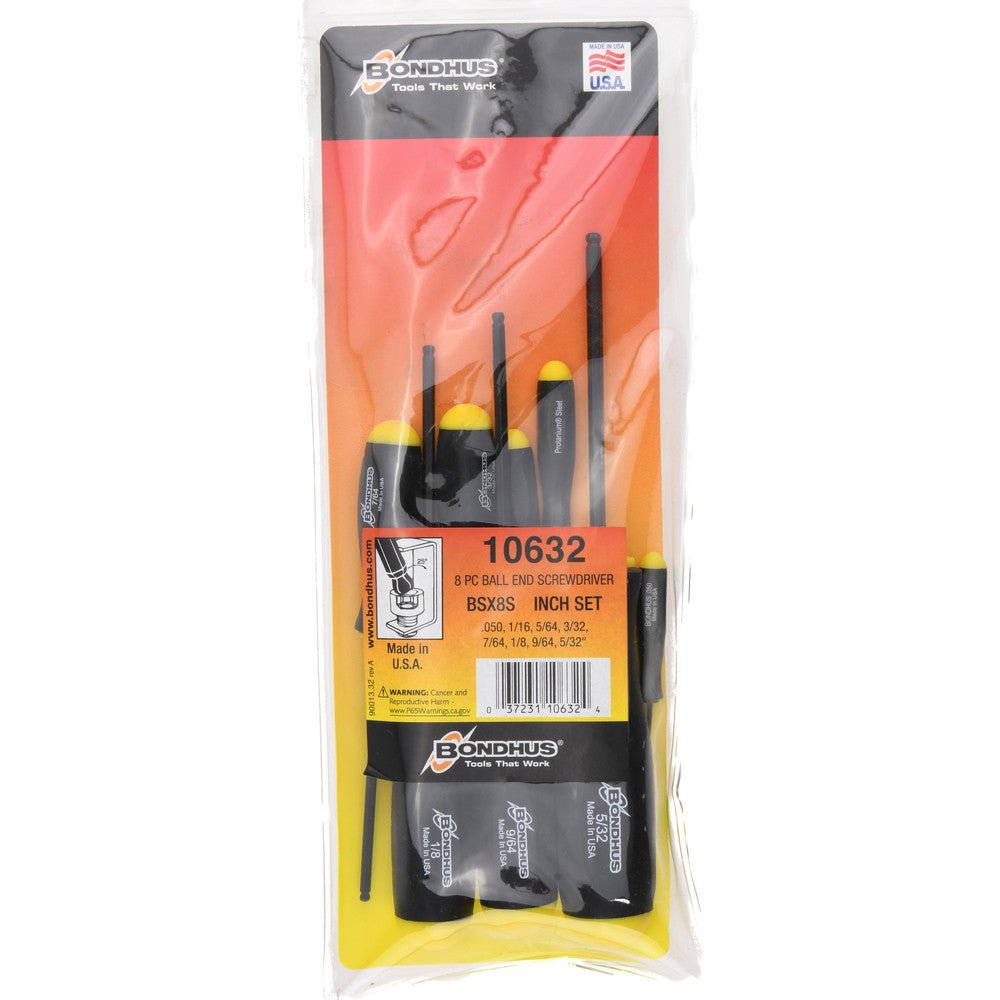 Bondhus 10632 8 Piece, 0.05 to 5/32" Ball End Hex Driver Set - Lighting Supply Guy