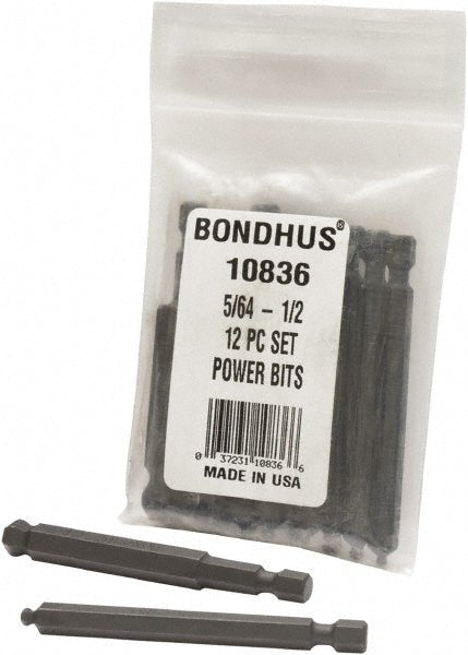 Bondhus 10836 Hex Driver Sets MP 5/64 - 1/2" 12PC POWER BIT SET - BONDHUS - Lighting Supply Guy