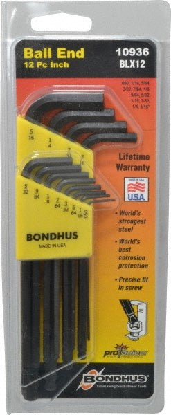 Bondhus 10936 12 Piece L - Key Ball End Hex Key Set - Lighting Supply Guy