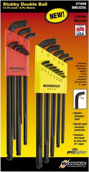 Bondhus 27098 22 Piece, L - Wrench Ball End Hex Key Set - Lighting Supply Guy